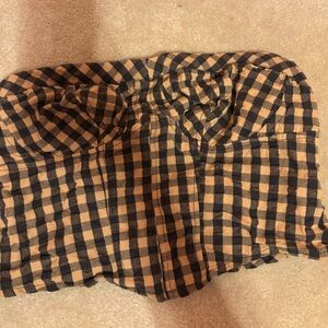 Free People Black and Tan Checkered Crop Top